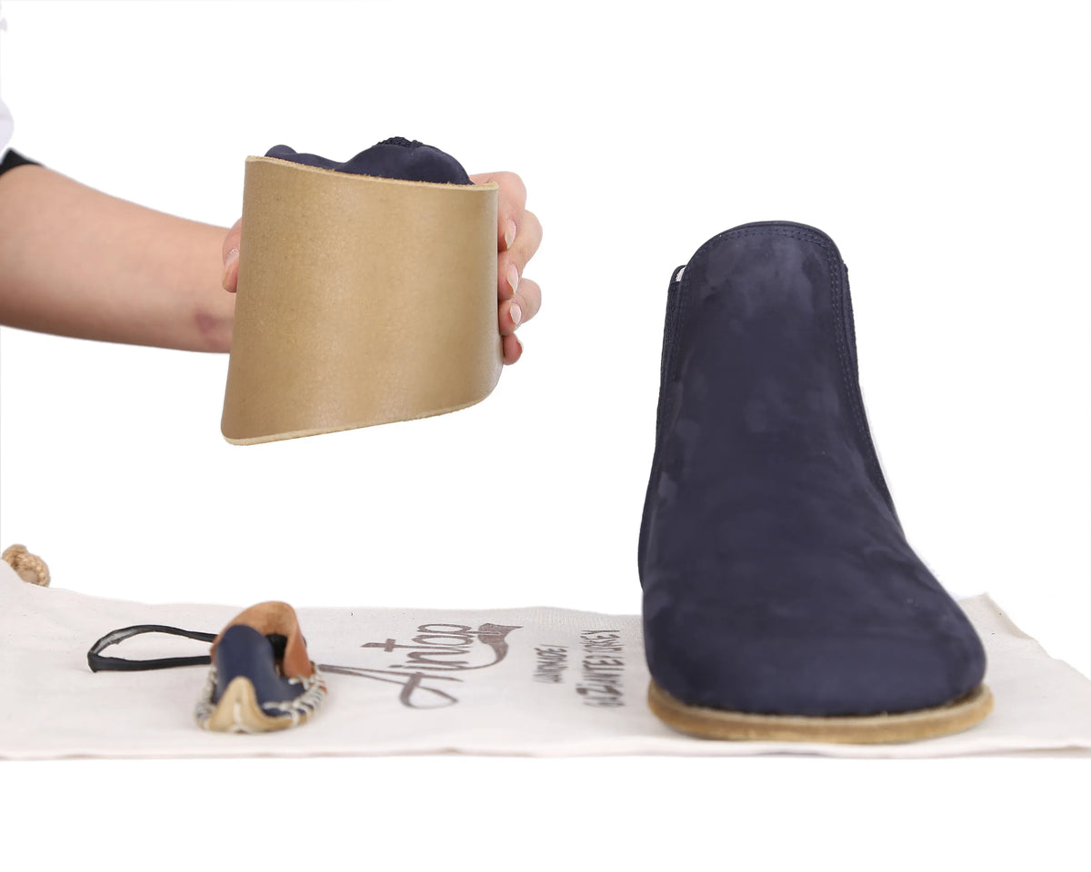 Nubuck Barefoot Chelsea Boots Shoes – Classic Sole — Leather Sole – Navy Blue