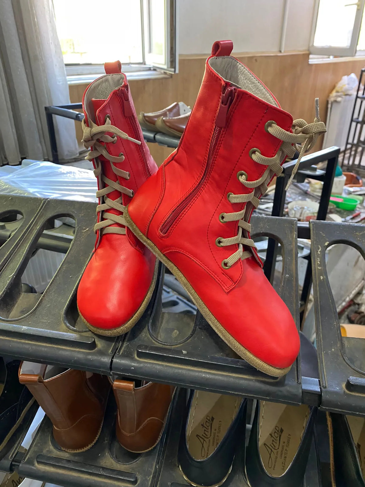 Smooth Barefoot Long Boots Shoes – Classic Sole — Leather Sole – Red