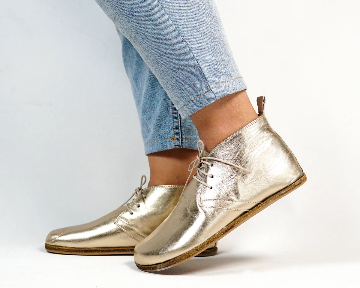 Bright Barefoot Bootie Leather Shoes – Classic Sole — Leather Sole – Gold