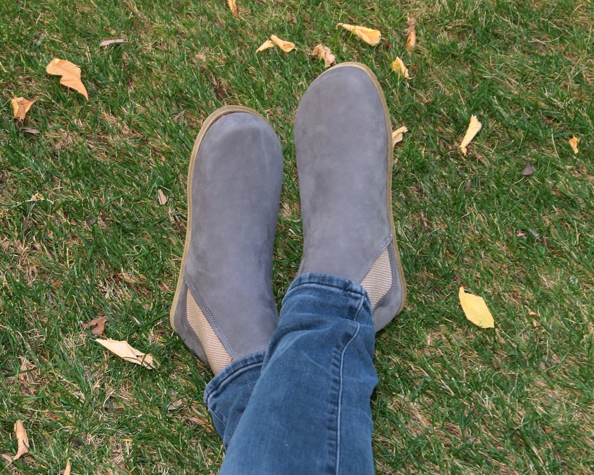 Nubuck Barefoot Chelsea Boots Shoes – Classic Sole — Leather Sole – Gray