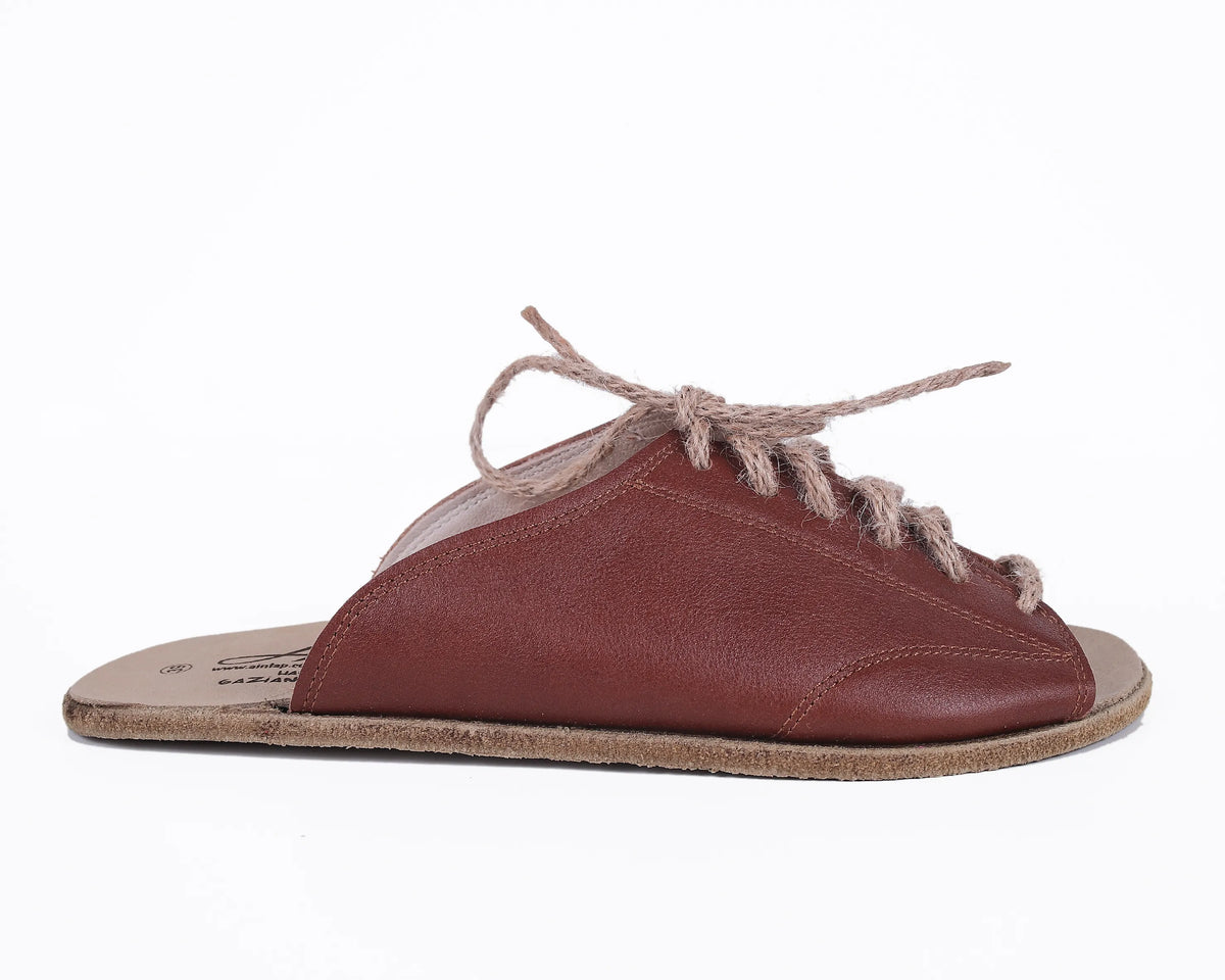 Smooth Barefoot Laces Sandals Shoes – Classic Sole — Leather Sole – Brown