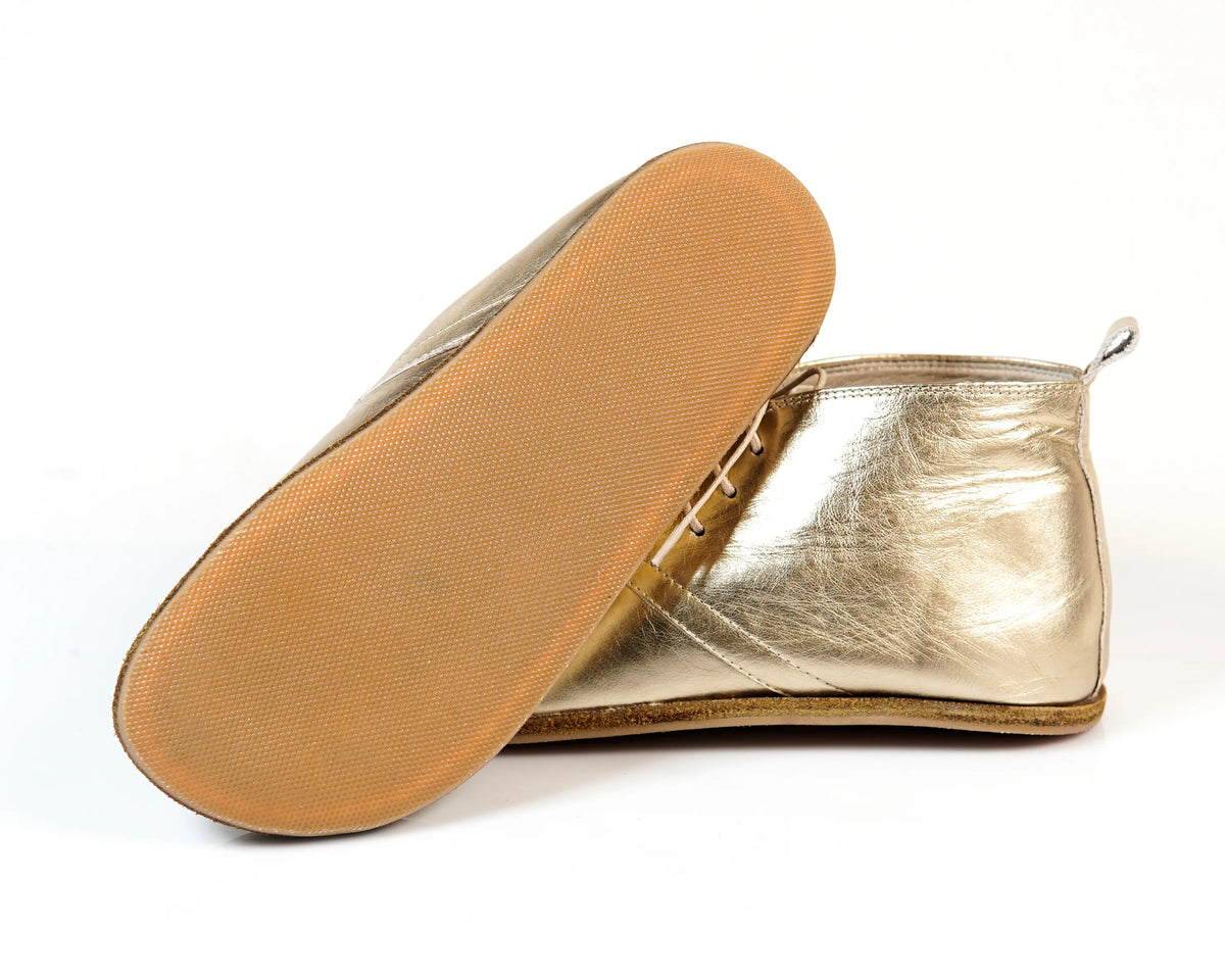 Bright Barefoot Bootie Leather Shoes – Classic Sole — Leather Sole – Gold