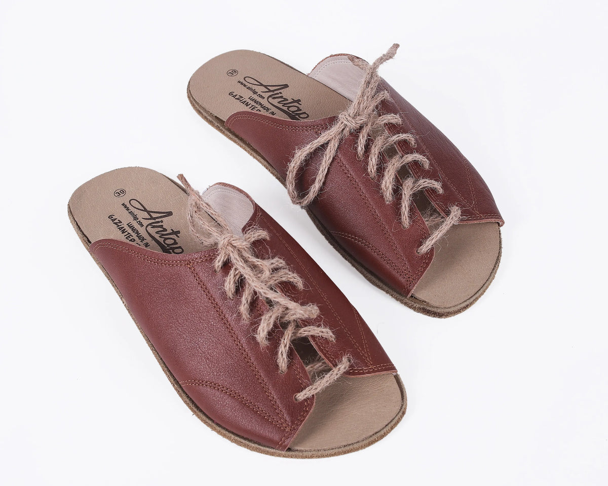 Smooth Barefoot Laces Sandals Shoes – Classic Sole — Leather Sole – Brown