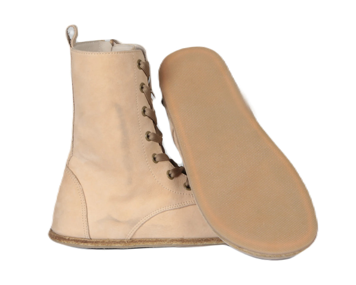 Nubuck Barefoot Long Boots Shoes – Classic Sole — Leather Sole – Cream