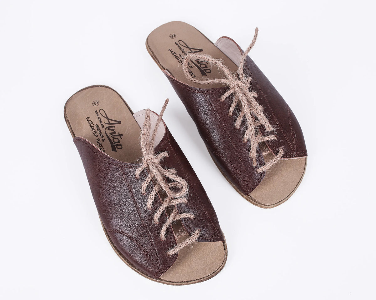 Smooth Barefoot Laces Sandals Shoes – Classic Sole — Leather Sole – Dark Brown