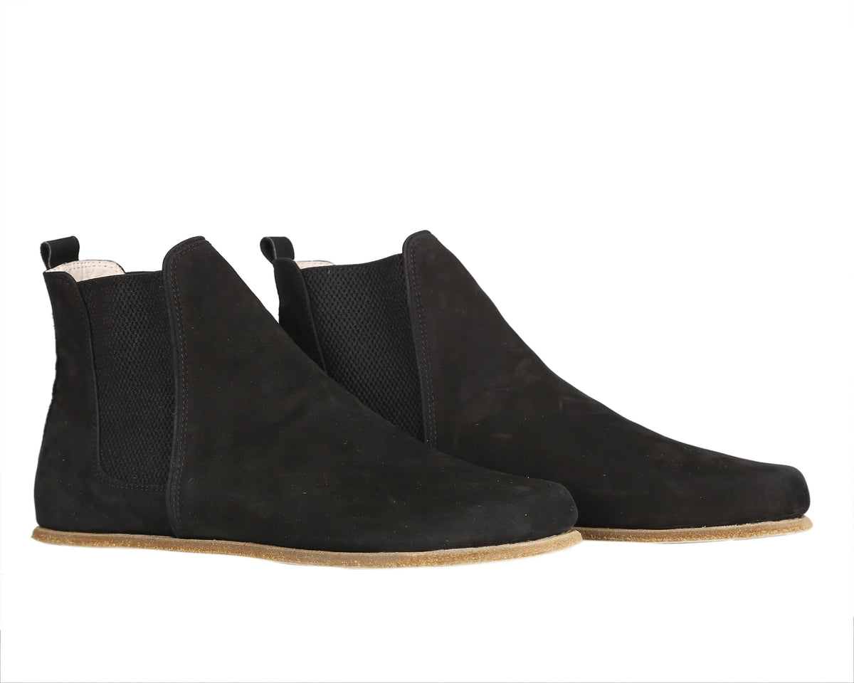 Nubuck Barefoot Chelsea Boots Shoes – Classic Sole — Leather Sole – Black