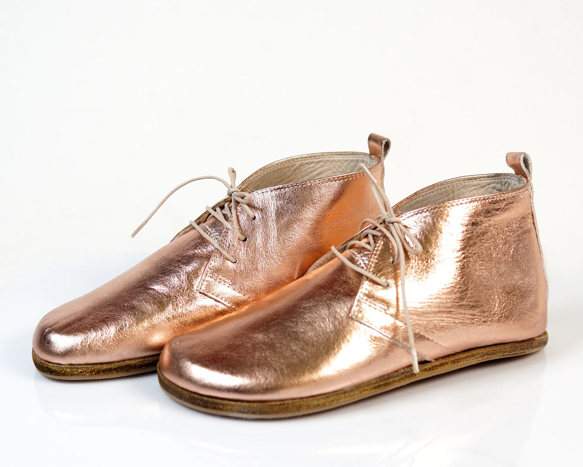 Bright Barefoot Bootie Leather Shoes – Classic Sole — Leather Sole – Rose Gold