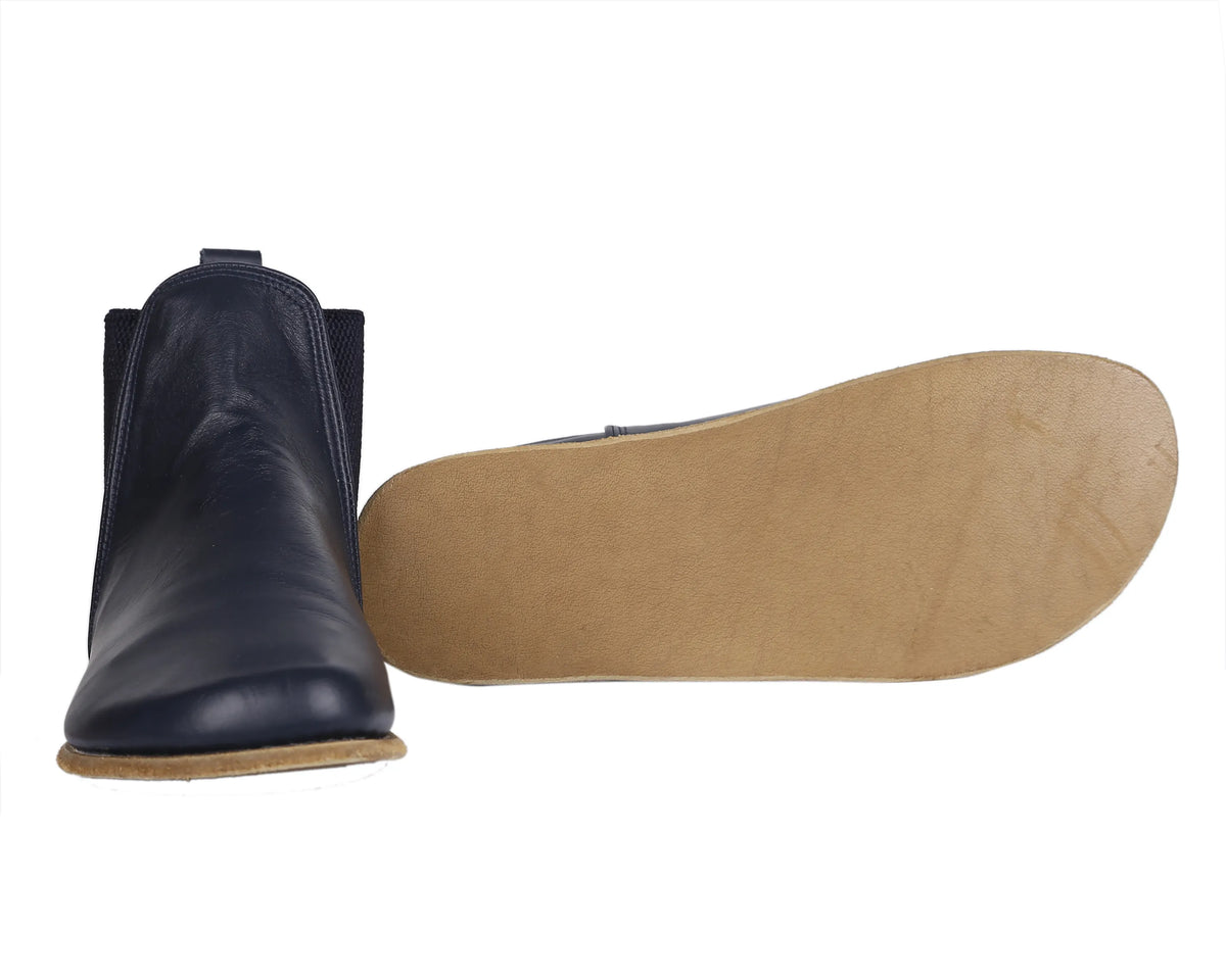 Smooth Barefoot Chelsea Boots Shoes – Classic Sole — Leather Sole – Navy Blue