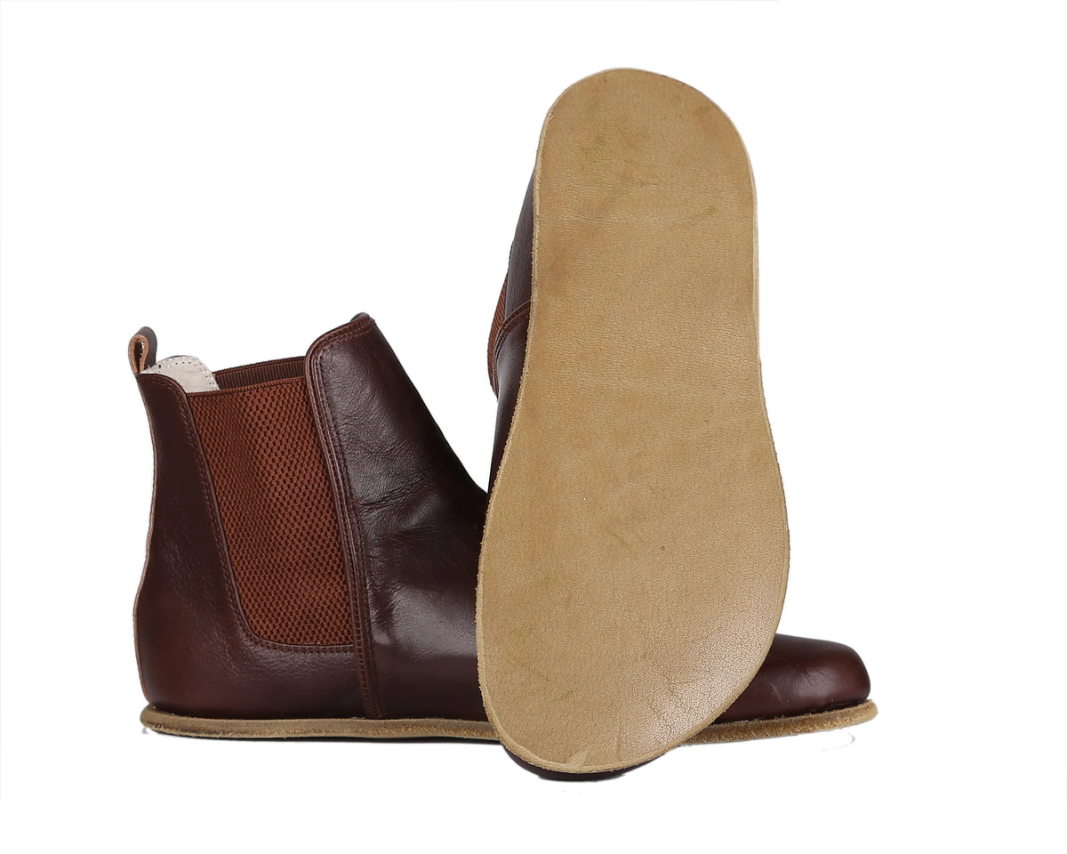 Smooth Barefoot Chelsea Boots Shoes – Classic Sole — Leather Sole – Dark Brown
