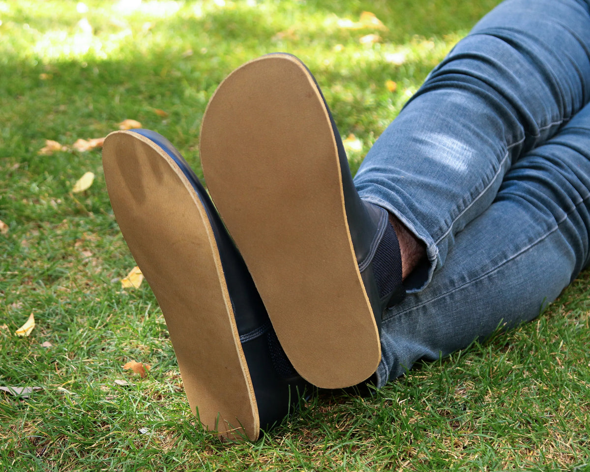 Smooth Barefoot Chelsea Boots Shoes – Classic Sole — Leather Sole – Navy Blue