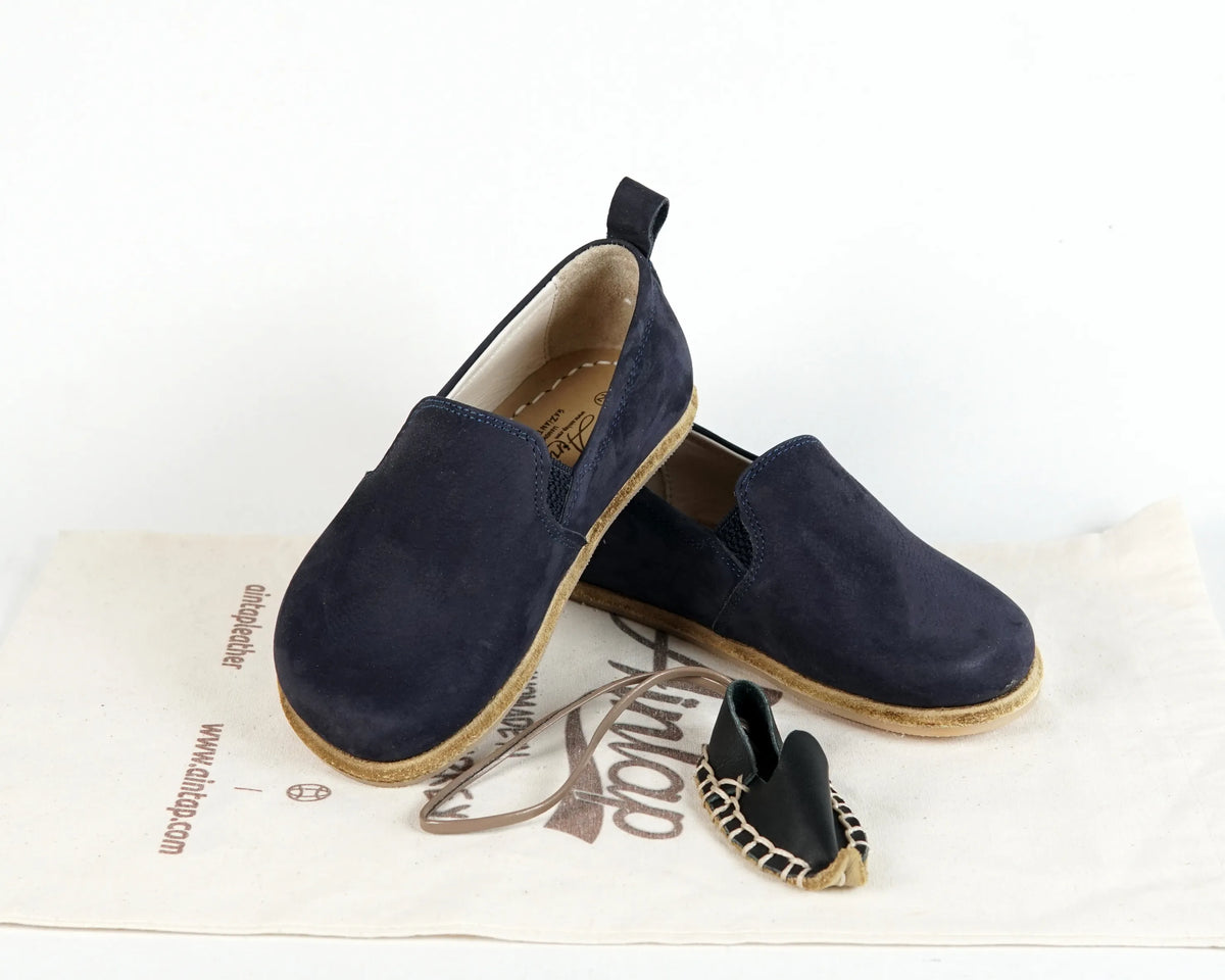Nubuck Barefoot Ballet Shoes – Classic Sole — Leather Sole – Navy Blue