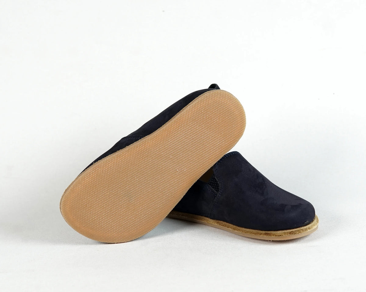 Nubuck Barefoot Ballet Shoes – Classic Sole — Leather Sole – Navy Blue