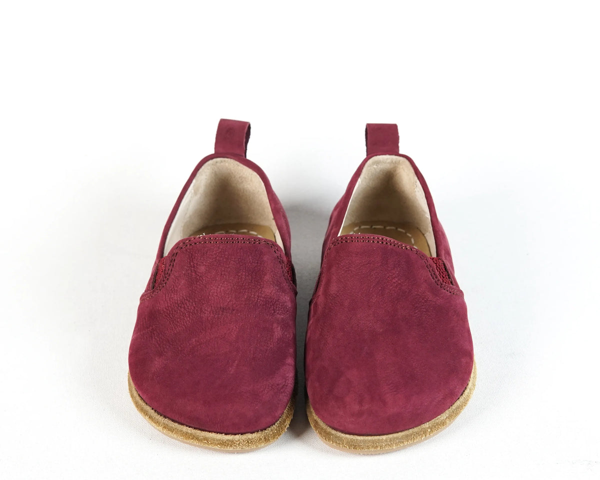Nubuck Barefoot Ballet Shoes – Classic Sole — Leather Sole – Burgundy