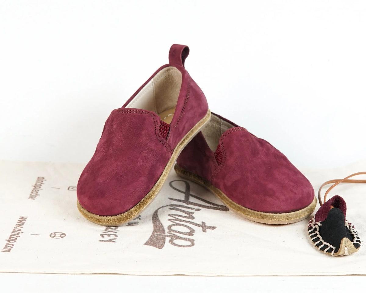 Nubuck Barefoot Ballet Shoes – Classic Sole — Leather Sole – Burgundy