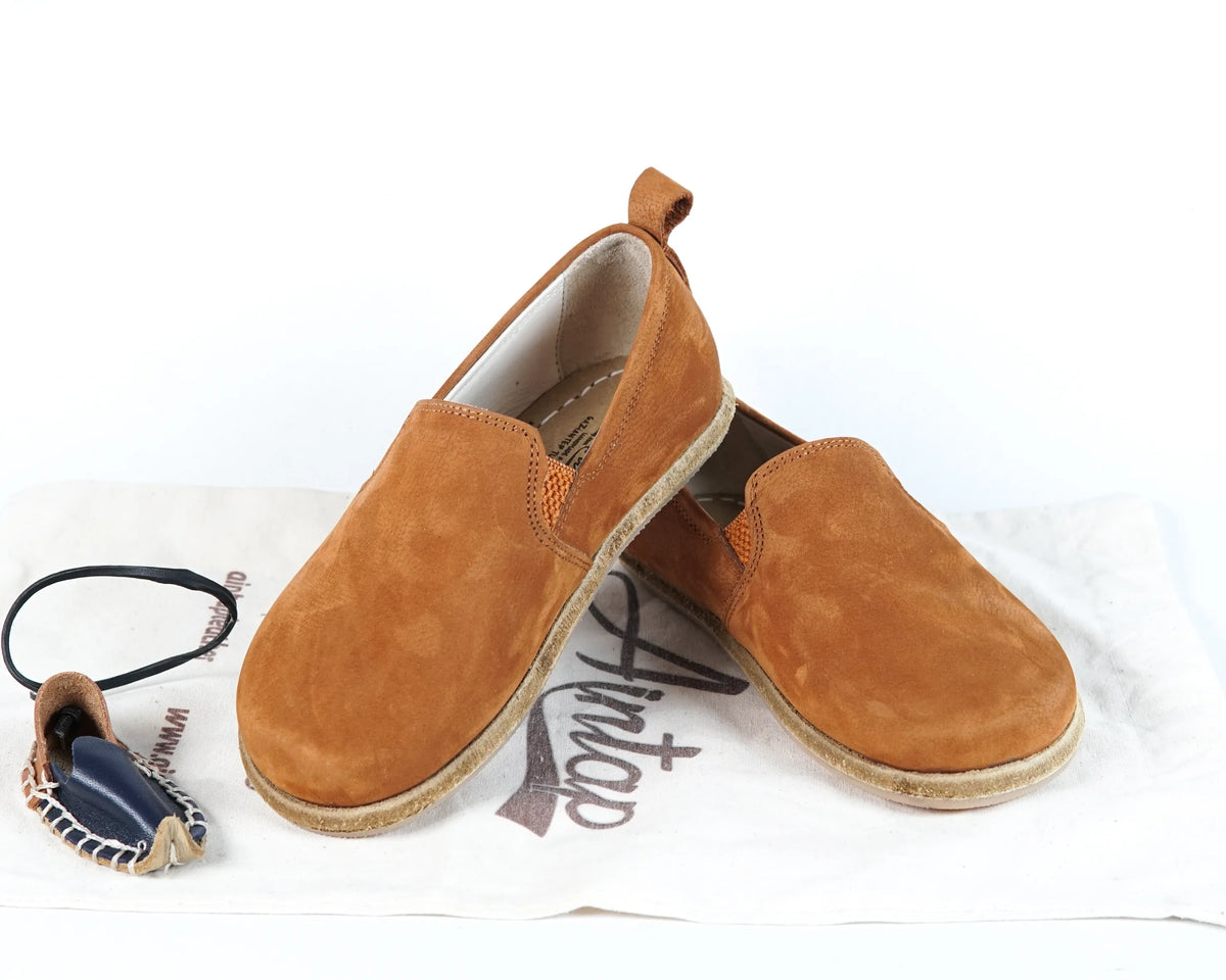 Nubuck Barefoot Ballet Shoes – Classic Sole — Leather Sole – Tan