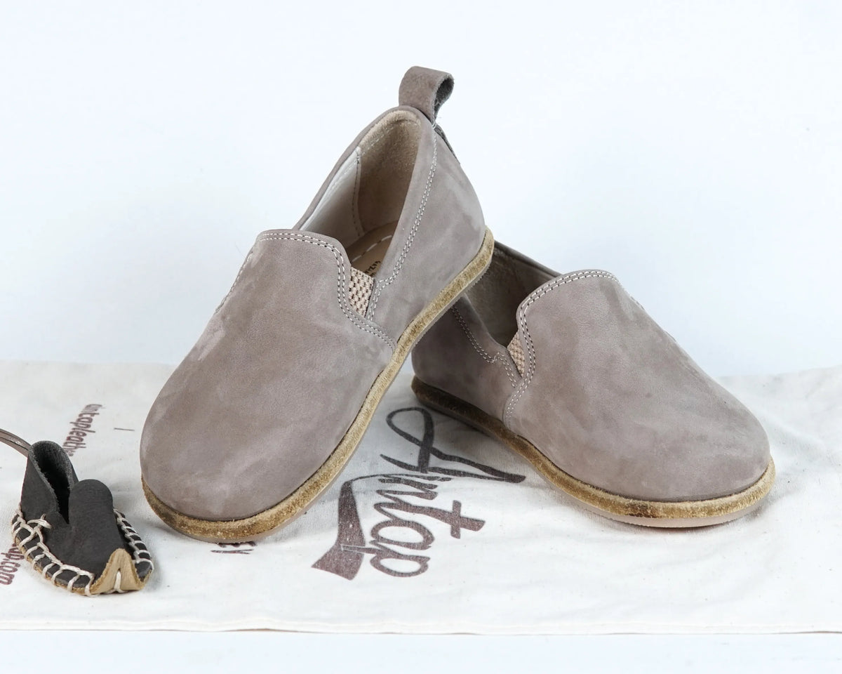Nubuck Barefoot Ballet Shoes – Classic Sole — Leather Sole – Smoked