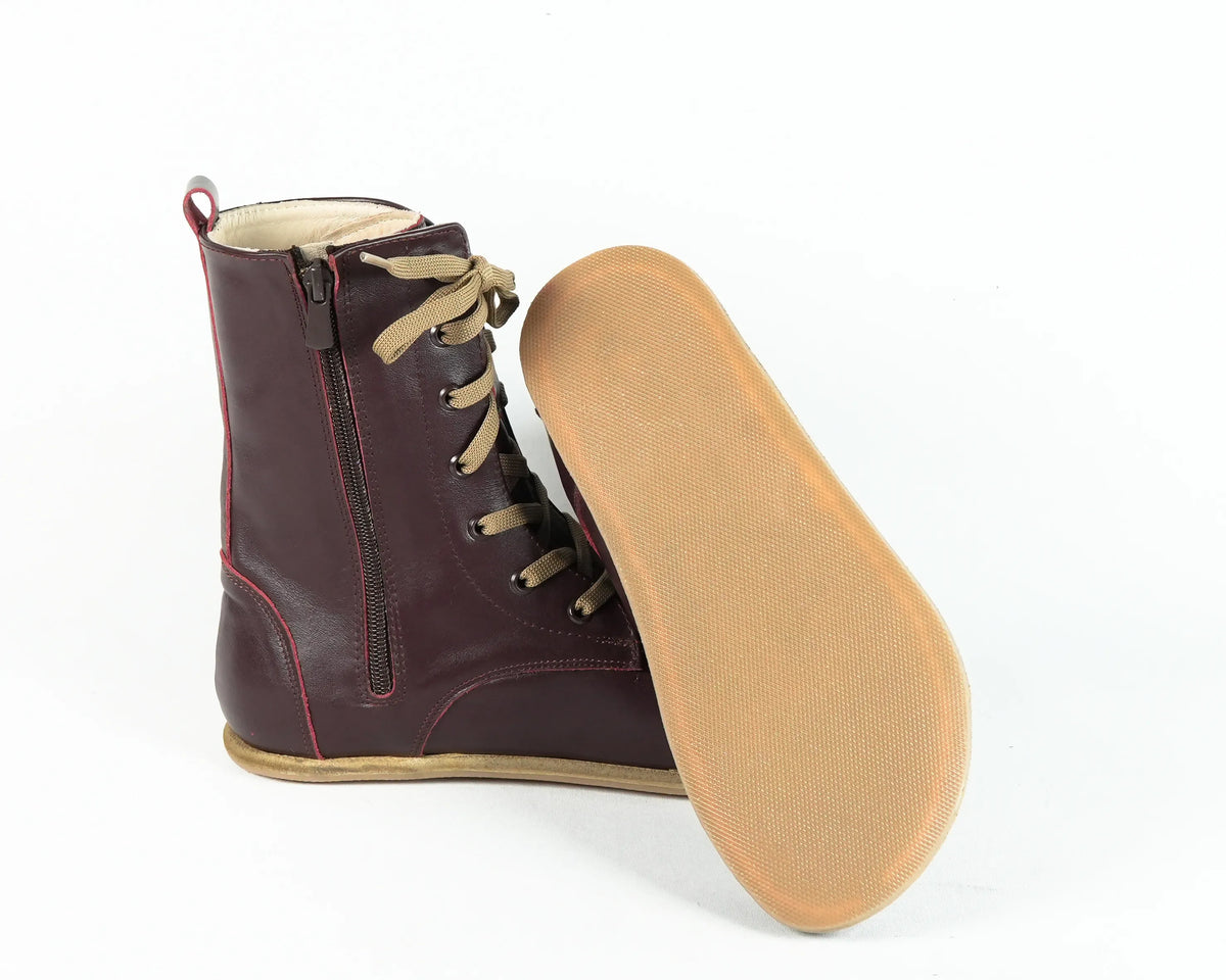 Smooth Barefoot Long Boots Shoes – Classic Sole — Leather Sole – Burgundy