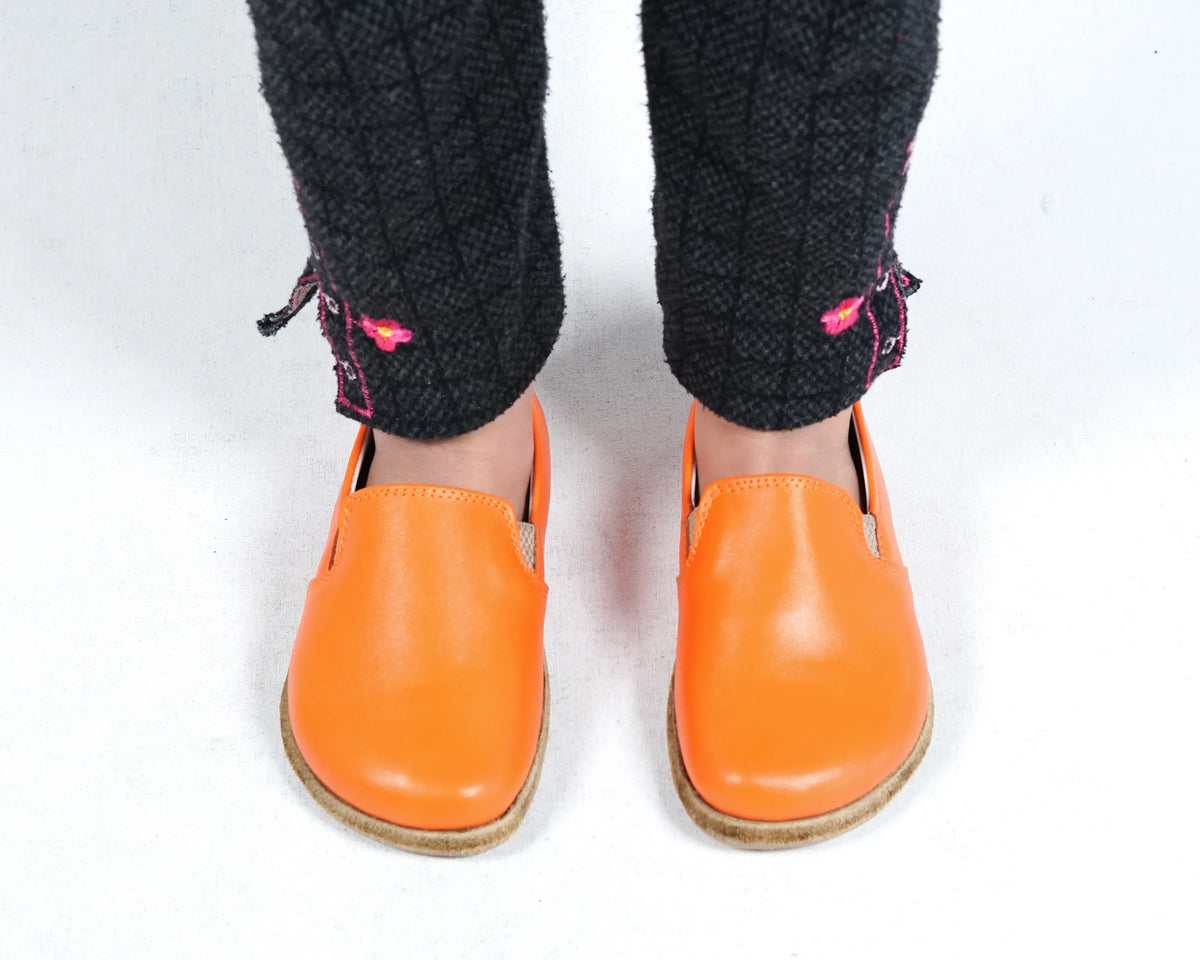 Smooth Barefoot Ballet Shoes – Classic Sole — Leather Sole – Orange