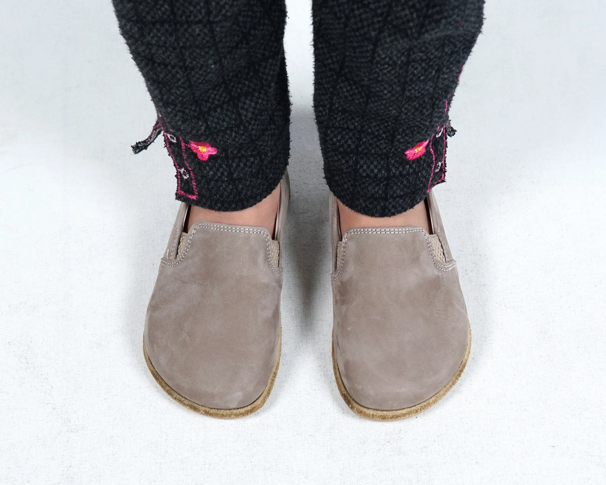 Nubuck Barefoot Ballet Shoes – Classic Sole — Leather Sole – Smoked
