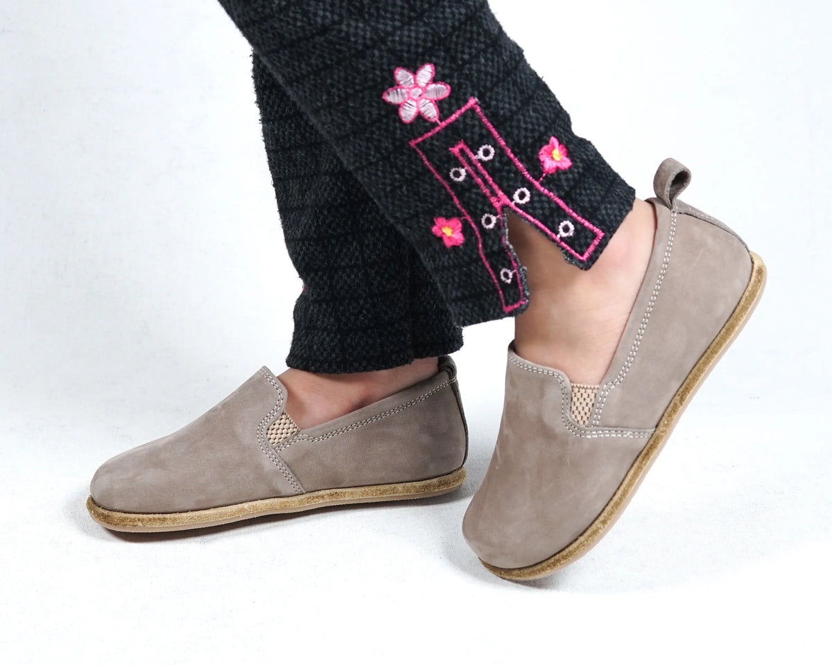 Nubuck Barefoot Ballet Shoes – Classic Sole — Leather Sole – Smoked