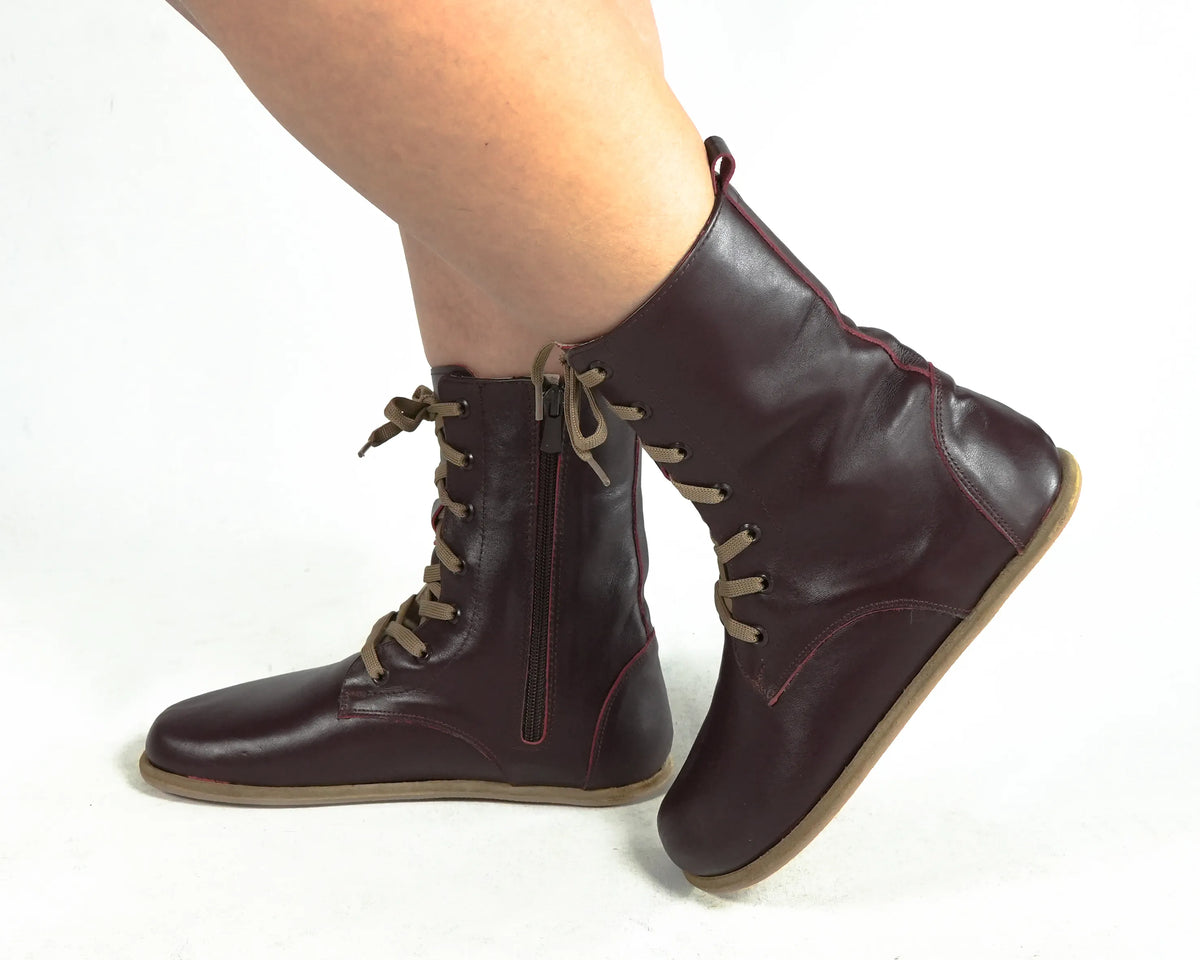 Smooth Barefoot Long Boots Shoes – Classic Sole — Leather Sole – Burgundy