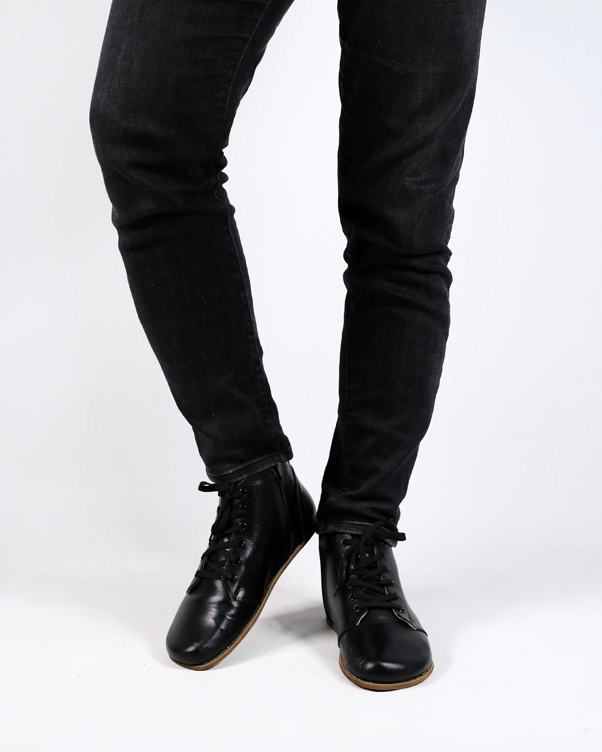 Smooth Barefoot Laces Short Boots Shoes – Classic Sole — Leather Sole – Black