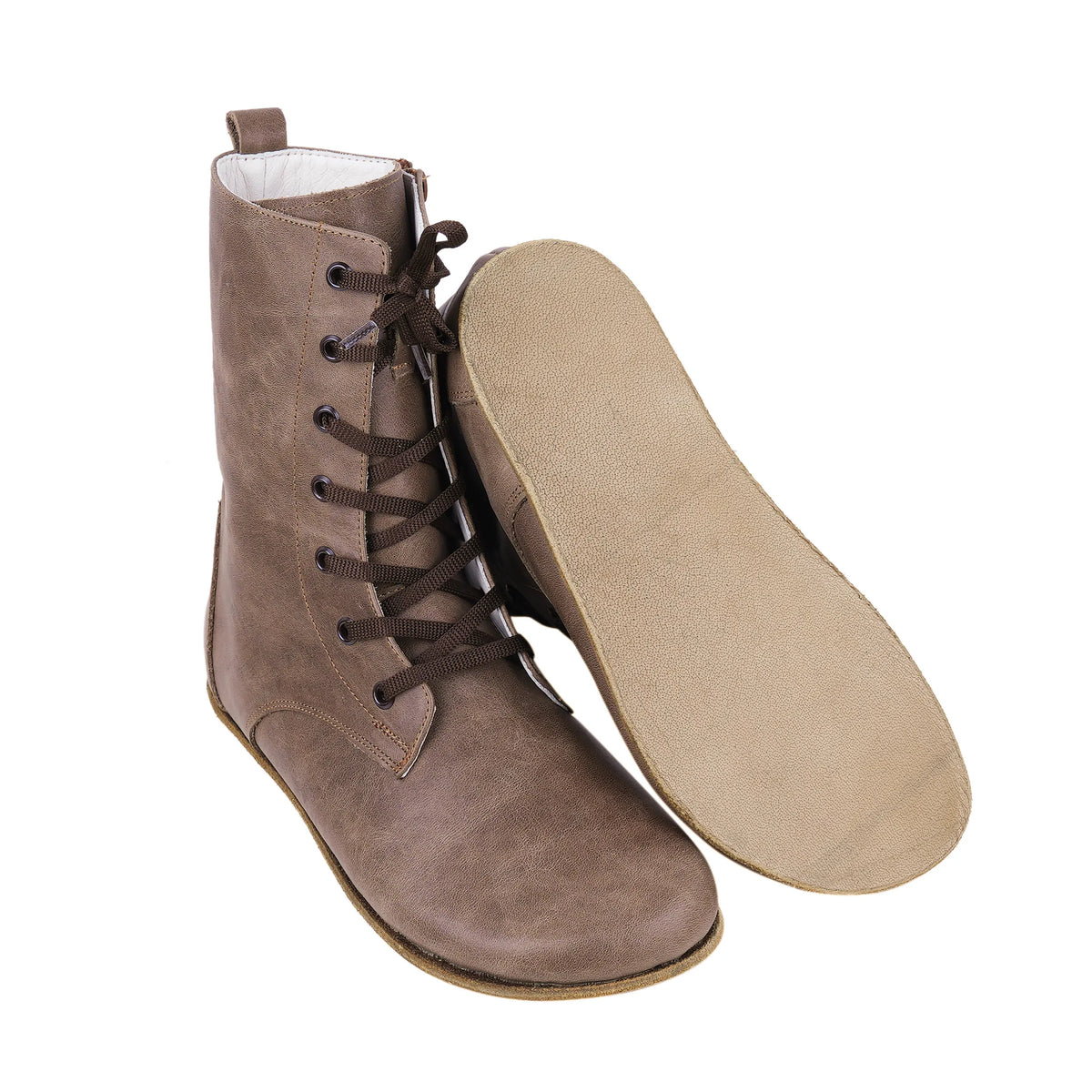 Crazy Barefoot Long Boots Shoes – Classic Sole — Leather Sole – Beige Bizon