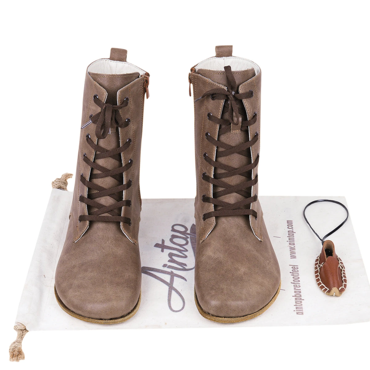 Crazy Barefoot Long Boots Shoes – Classic Sole — Leather Sole – Beige Bizon