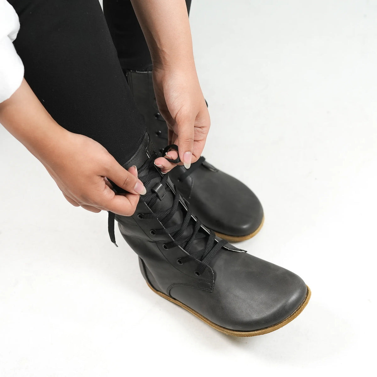 Crazy Barefoot Long Boots Shoes – Classic Sole — Leather Sole – Black