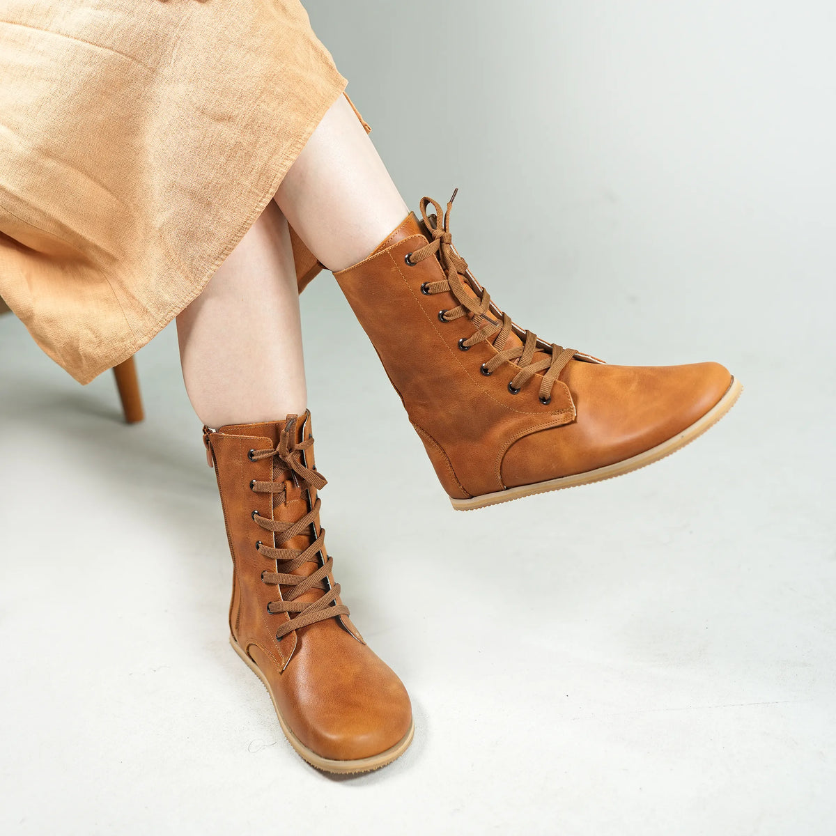 Crazy Barefoot Long Boots Shoes – Eva Outsole – Honey Camel