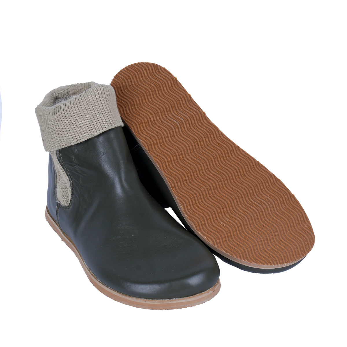 Smooth Barefoot Socks Chelsea Shoes – Eva Outsole – Olive Green