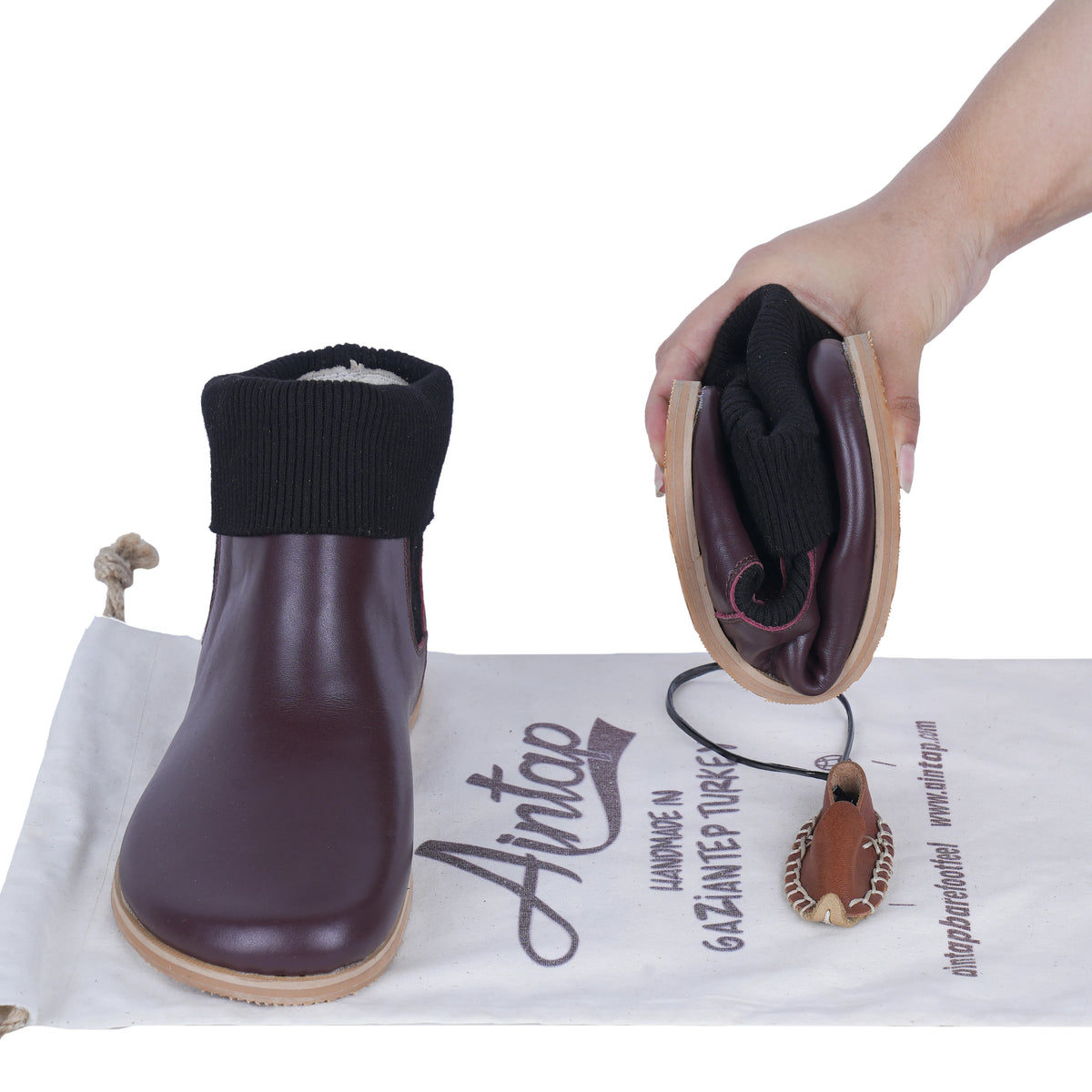 Smooth Barefoot Socks Chelsea Shoes – Eva Outsole – Burgundy