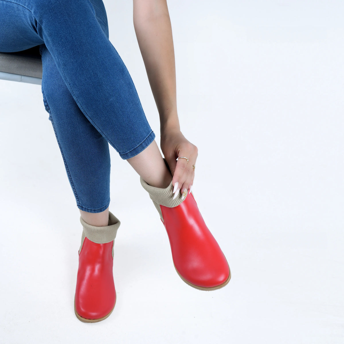 Smooth Barefoot Socks Chelsea Shoes – Eva Outsole – Red