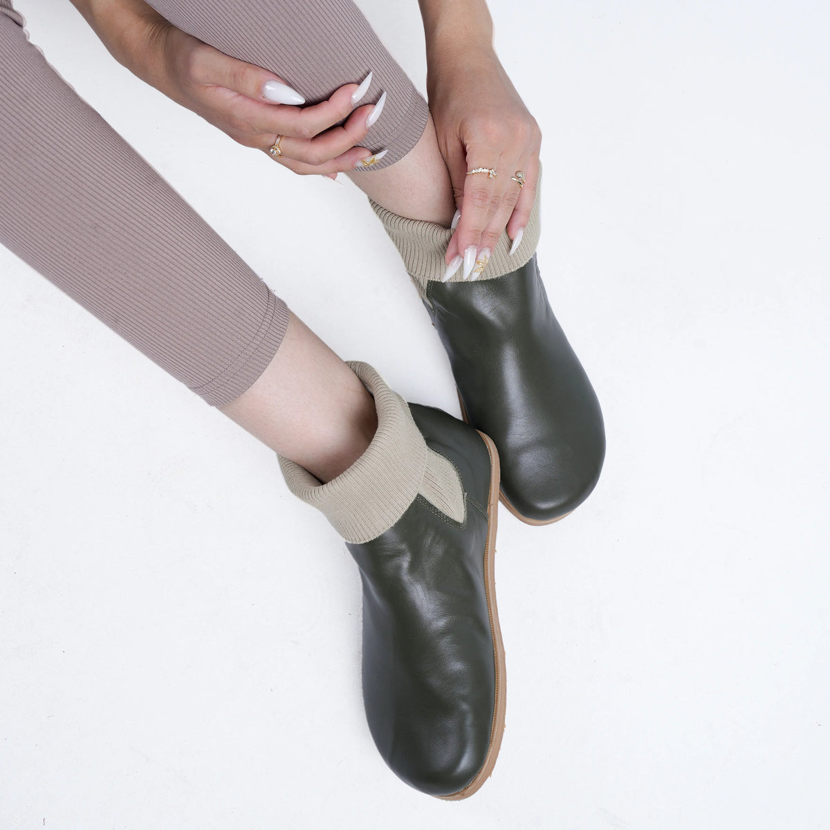 Smooth Barefoot Socks Chelsea Shoes – Eva Outsole – Olive Green