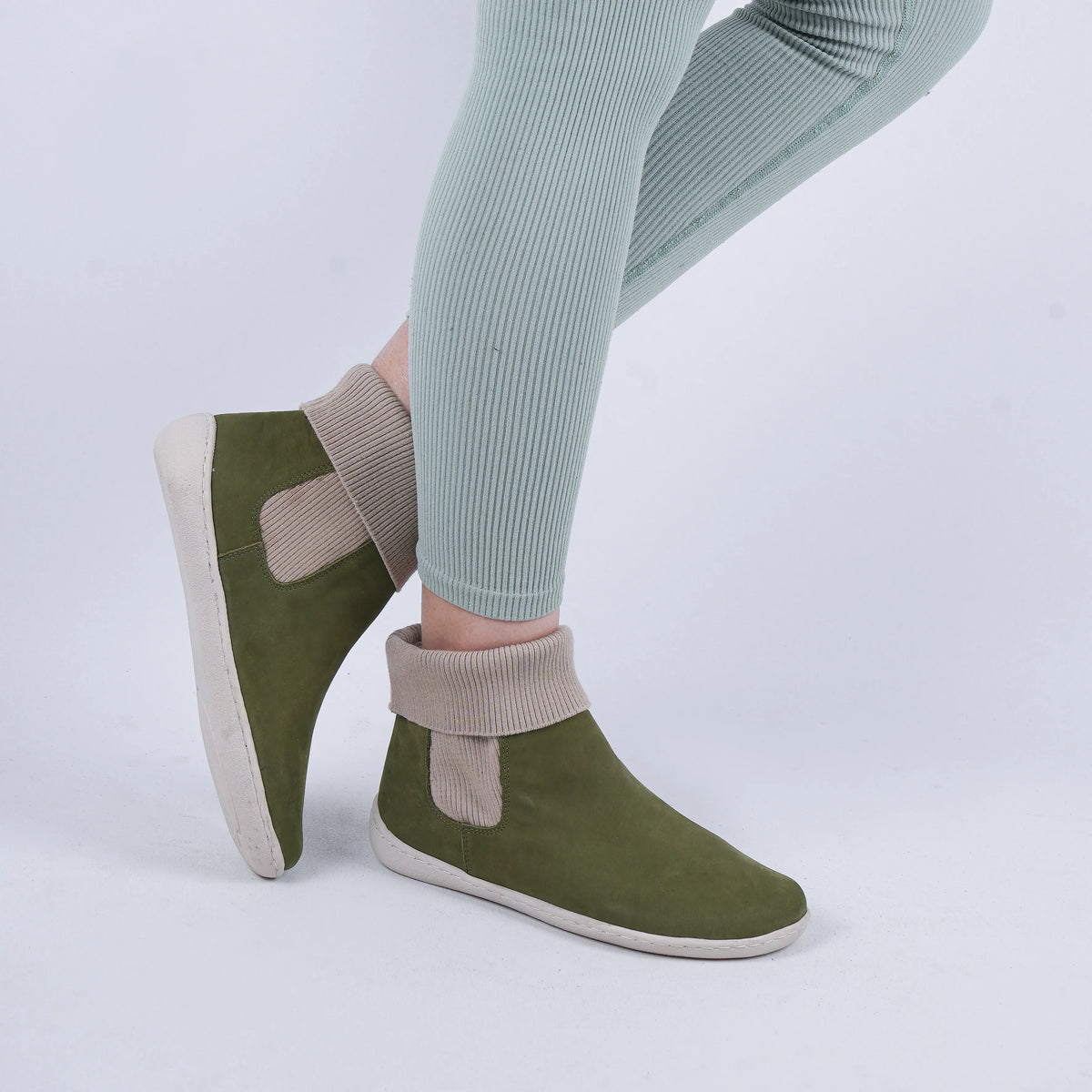 Nubuck Barefoot Socks Chelsea Shoes – 6mm Rubber Sole – Green