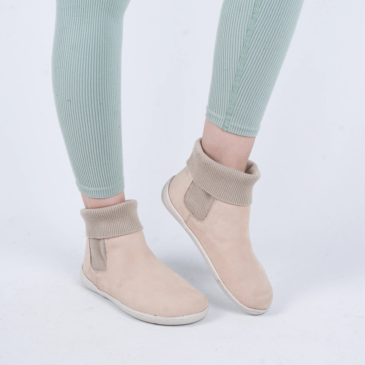 Nubuck Barefoot Socks Chelsea Shoes – 6mm Rubber Sole – Cream