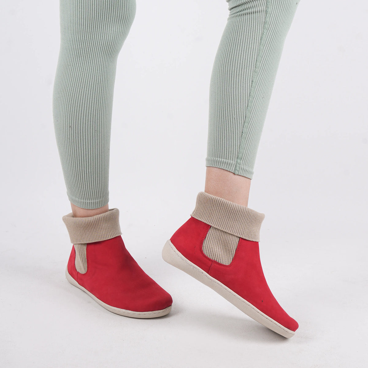 Nubuck Barefoot Socks Chelsea Shoes – 6mm Rubber Sole – Red