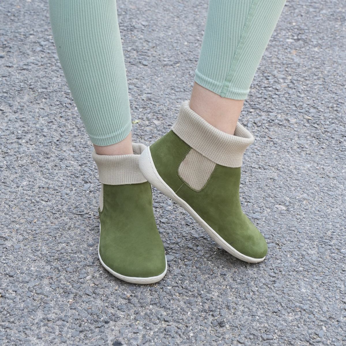 Nubuck Barefoot Socks Chelsea Shoes – 6mm Rubber Sole – Green
