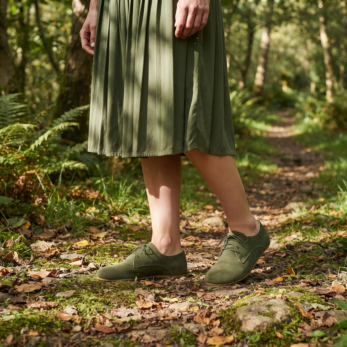 Nubuck Barefoot Oxford Shoes – Rubber Sole – Green