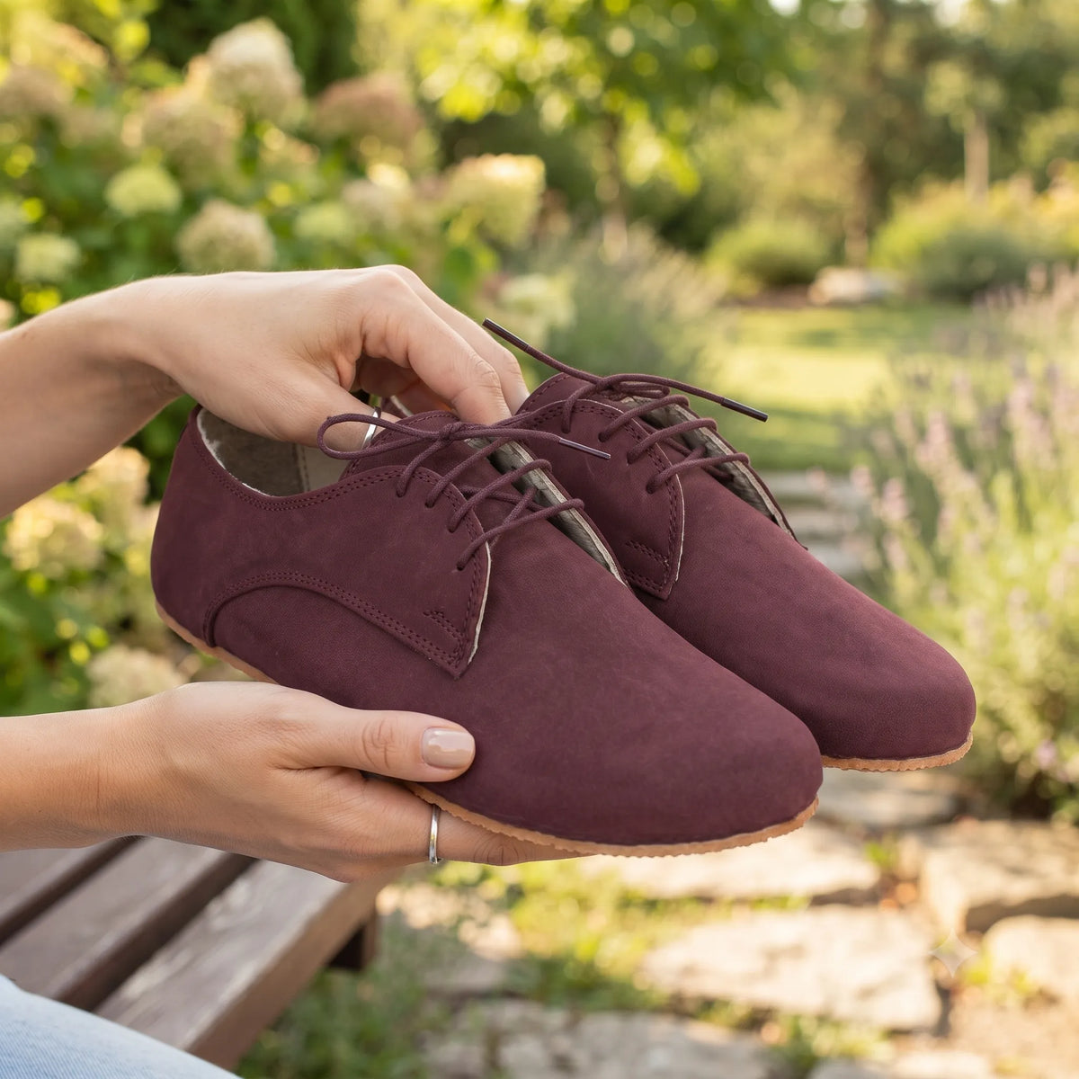 Nubuck Barefoot Oxford Shoes – Rubber Sole – Burgundy