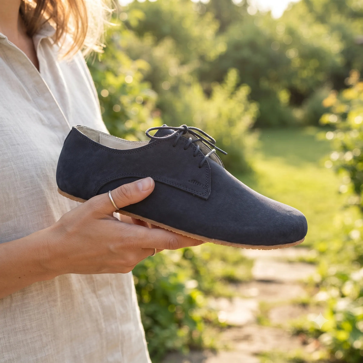 Nubuck Barefoot Oxford Shoes – Rubber Sole – Navy Blue