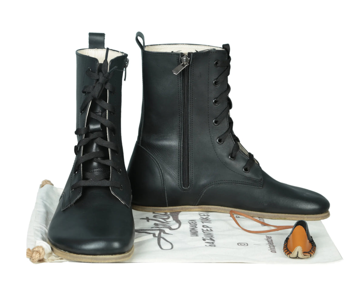 Smooth Barefoot Long Boots Shoes – Classic Sole — Leather Sole – Black