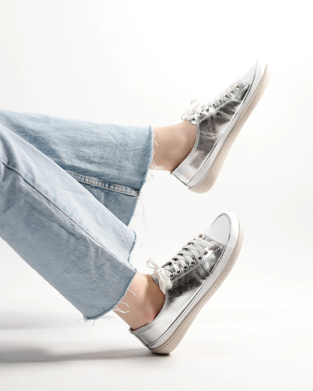 Bright Barefoot Converse Shoes – 6mm Rubber Sole – Silver