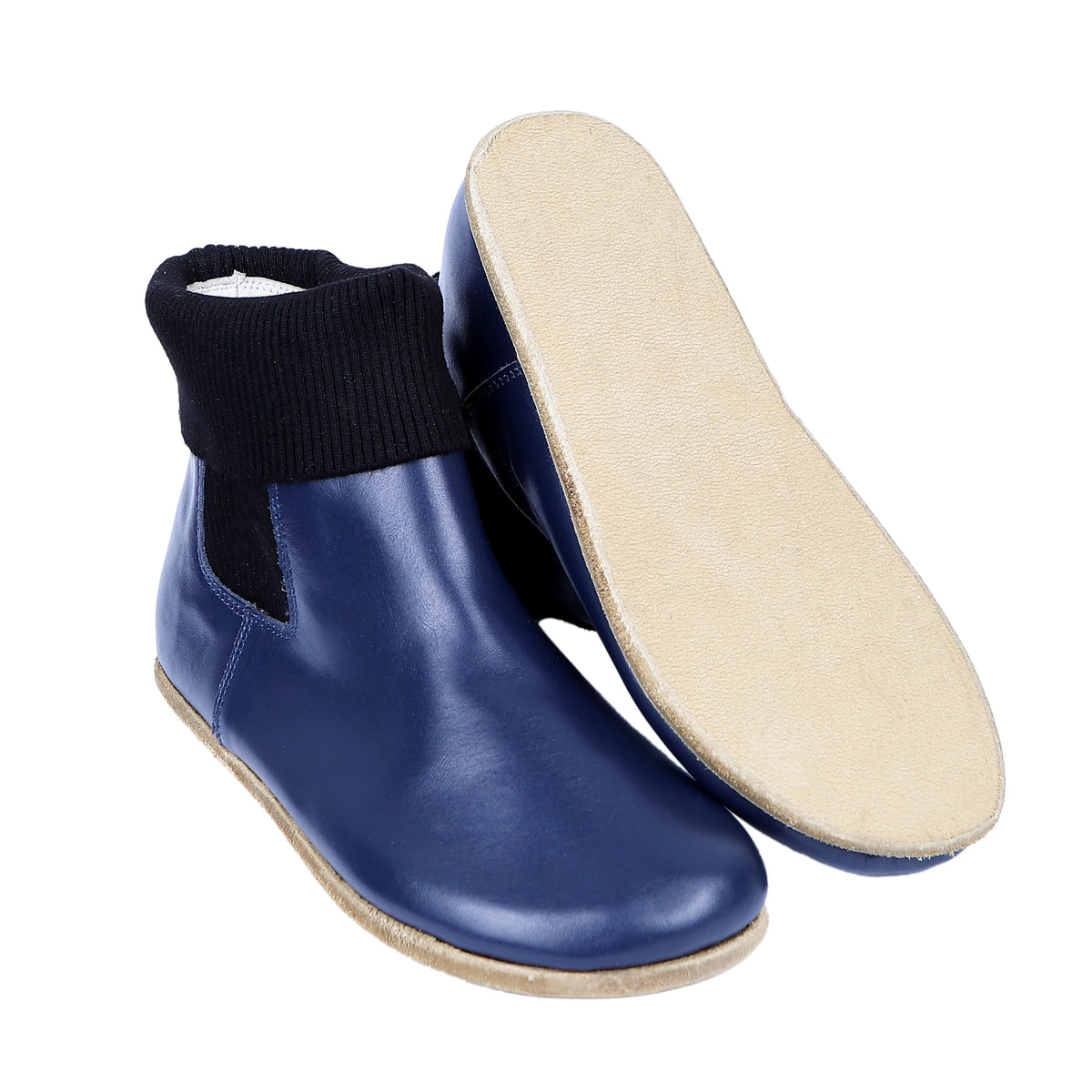 Smooth Barefoot Socks Chelsea Shoes – Classic Sole — Leather Sole – Navy Blue
