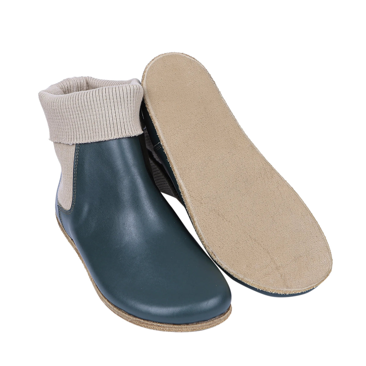 Smooth Barefoot Socks Chelsea Shoes – Classic Sole — Leather Sole – Green