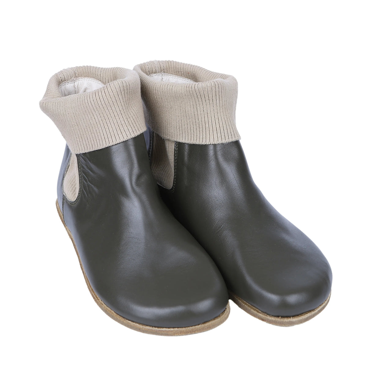 Smooth Barefoot Socks Chelsea Shoes – Classic Sole — Leather Sole – Olive Green