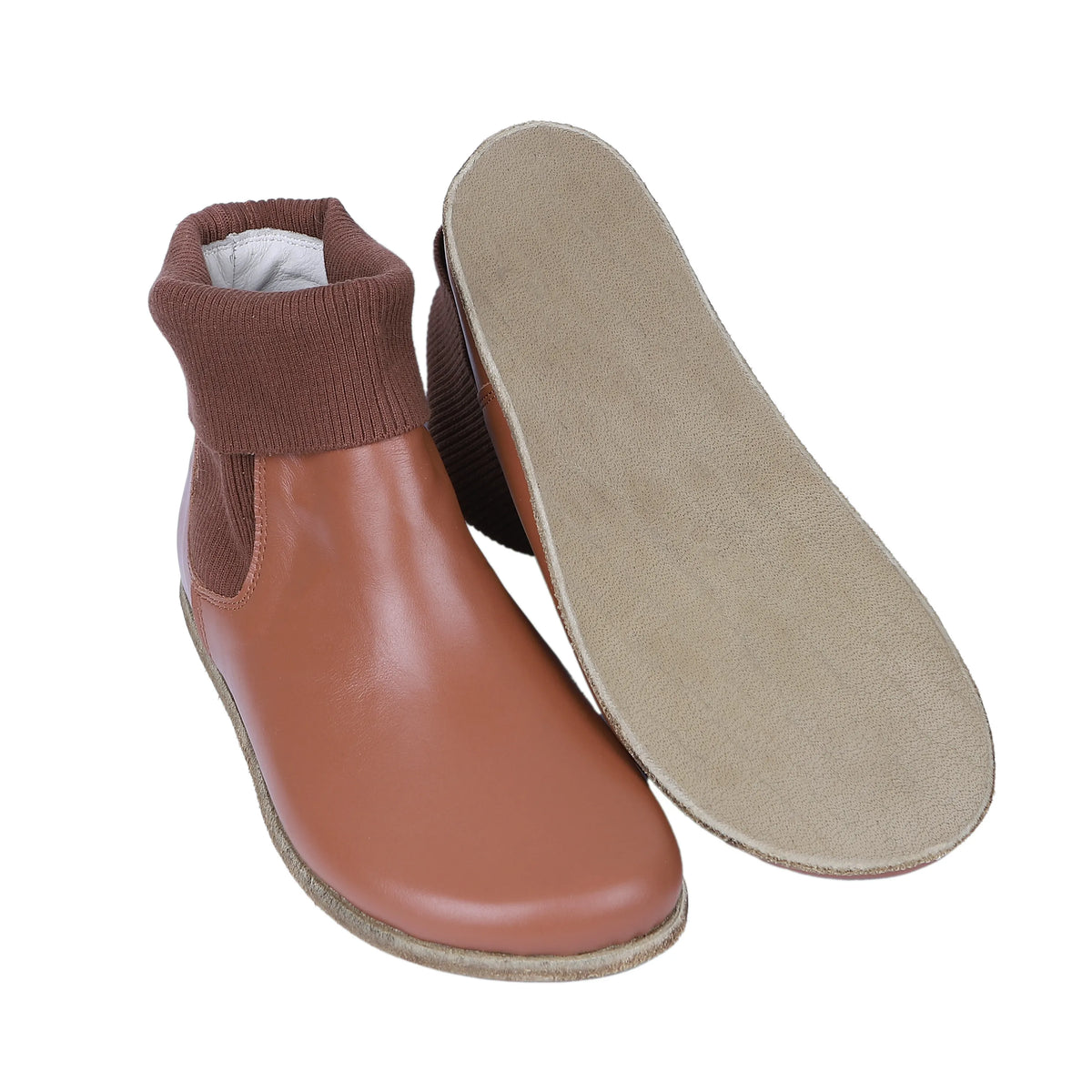 Smooth Barefoot Socks Chelsea Shoes – Classic Sole — Leather Sole – Tan