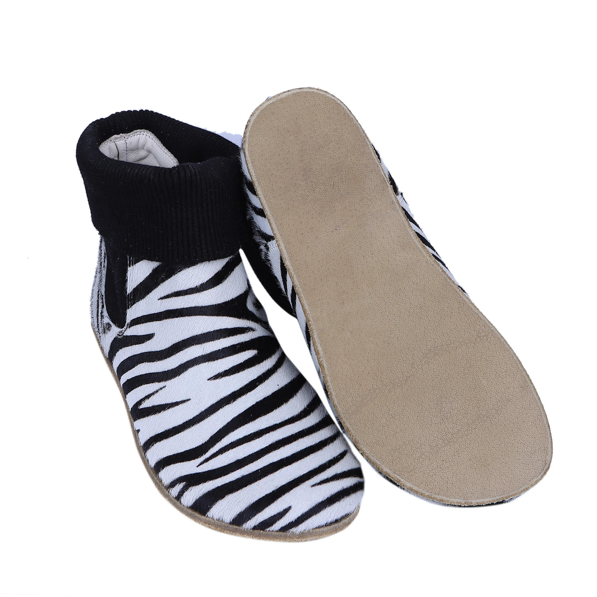 Hair Barefoot Socks Chelsea Shoes – Classic Sole — Leather Sole – Zebra