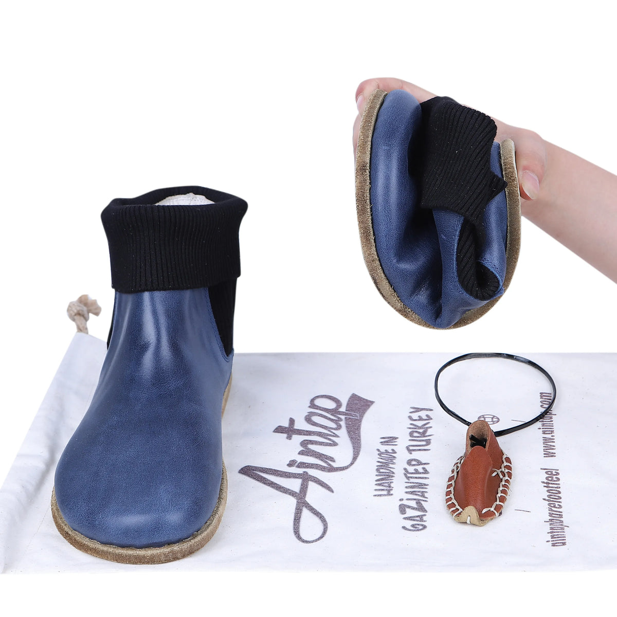 Crazy Barefoot Socks Chelsea Shoes – Classic Sole — Leather Sole – Navy Blue