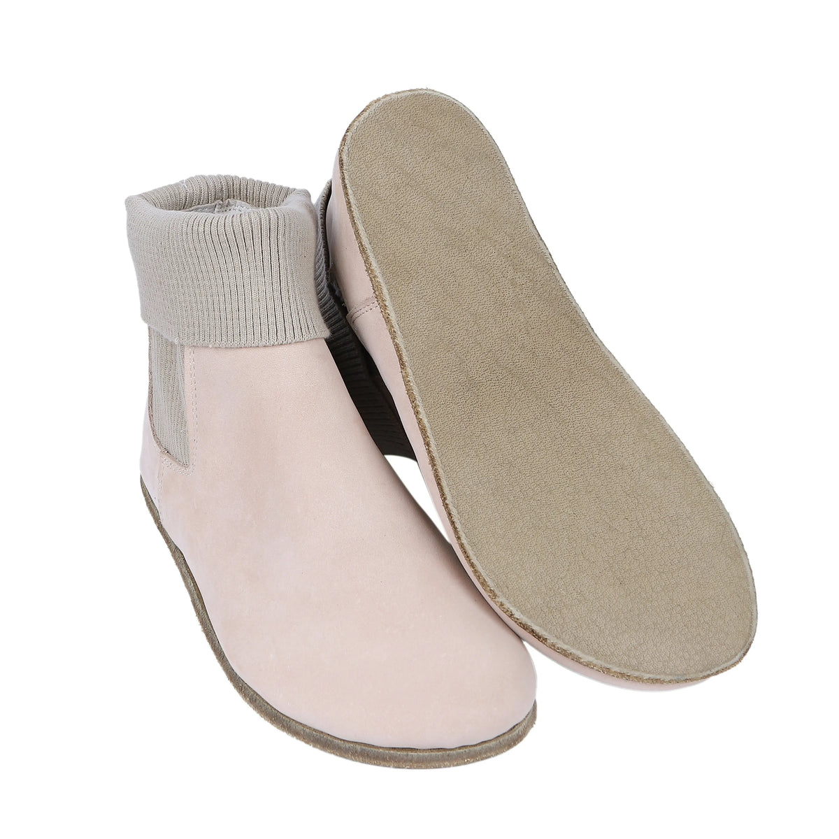 Nubuck Barefoot Socks Chelsea Shoes – Classic Sole — Leather Sole – Cream